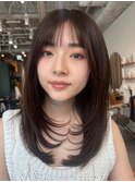 顔周りレイヤーカットグレージュカラーくびれボブベージュカラー