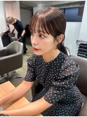 小顔ぱっつん前髪シースルーバング顔周りレイヤーダークブラウン