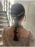後れ毛くるりんぱ編み込みタイト玉ねぎスタイル結婚式二次会ヘア
