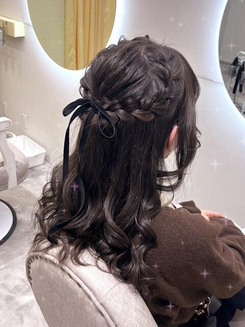 編み込みハーフアップ【クランソア】ヘアセット/ヘアメ/心斎橋