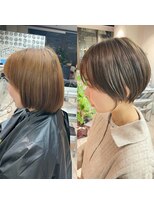 コワファーストナガサキシャンプーボーイ(COIFF1RST NAGASAKI SHAMPOO BOY)&nbsp;小顔マッシュショートボブ/フェザーバング/カーキグレージュ