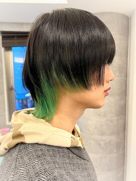 ルーブ トウキョウ(Loob. TOKYO) メンズデザインカラー、緑カラー、ウルフカットデザインカラー