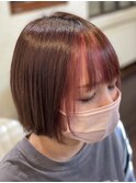 ピンクアッシュヘムライト　ボブスタイル