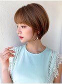 20代30代40代大人可愛い 小顔 丸みショートボブ ベージュカラー