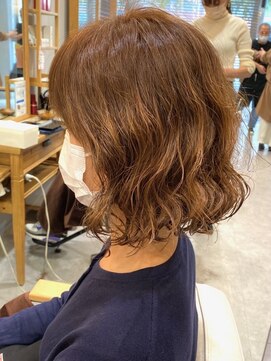 グラッシー センター北店(GLASSI) 大人かわいい小顔ふんわりボブ★テラコッタベージュ★ハイライト