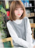 暖色系カラー大人かわいい前下がりロングボブc5戸頭20代30代40代