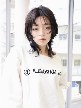 エムスラッシュ ソル センター南(M.SLASH SOL) 姫カットレイヤー/ミディアムウルフ/黒髪/透け感/SOLセンター南