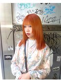 レイヤーカット　オレンジカラー　ハイトーン