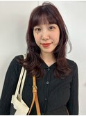顔周りレイヤーカット くびれヘア チェリーブラウン ウルフ