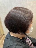 ショートボブ×レッドヴァイオレットカラー×バーム