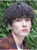渋谷シャドウパーマメンズマッシュウルフセンターパート