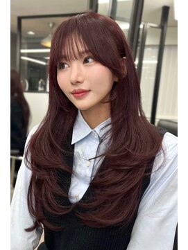 ランズ(LANDS) カシスピンクブラウン　レイヤーカット 【韓国ヘア 大阪 梅田】