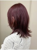 ブリーチなしピンクパープルレイヤーカット顔まわり