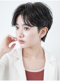 切りっぱなしショート・ボブ/絶壁解消/前髪なし/40代/30代/丸顔