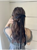 ハーフアップ　カチモリヘア　お呼ばれヘア　結婚式ヘアセット