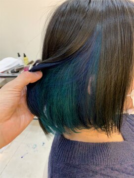 ヘアステージ スプール(HAIRSTAGE SPOOL) インナーカラー、ターコイズ＆ネイビーブルー＆グレー