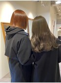 オレンジブラウン/ぱつっとカット/オリーブグレージュ/髪質改善