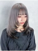 ロング顔周りレイヤー韓国ヘアおくれ毛_F0588