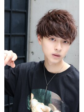 ネイビー(NAVY) くせ毛風パーマ ソフトツーブロック フェザーマッシュ