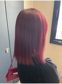 セミディ姫カットワンカールガーネットレッドケアブリーチ所沢