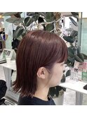 ワンカラーで作るピンクカラーのワンレングスボブ