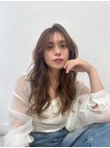 シースルーバング　ゆるふわロング　ベージュカラー