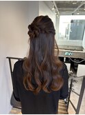 20代30代◎ハーフアップリボンヘアセットで艶感シニヨン