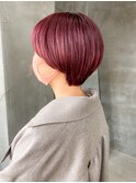 ピンクイルミナカラーブロッサムピンクパープル暖色ショートボブ