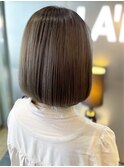 根本ブリーチなし自然な仕上がり◎透け感グレージュ×あご下ボブ