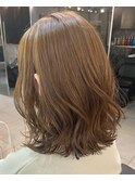 △ブリーチなしミルクティーベージュニュアンスカラーロブヘア