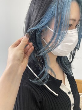ヘアー アイス 御器所本店(HAIR ICI) ミディアムレイヤー　フェイスフレーミング　ペールブルー