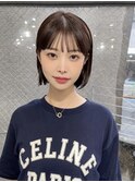 +切りっぱなしボブルフ/黒髪ネビージュ/小顔ワンレン/縮毛矯正