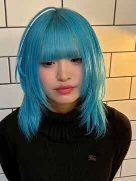 ベレーザ 渋谷(BELEZA) 17445全頭ブリーチレイヤーショートシャギーネイビーブルー