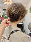 白髪×髪質改善ミルクブラウンショート小顔ボブ