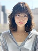 小顔セミウェットウェーブピンクベージュハイライトカラー