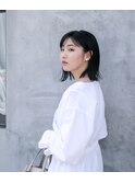 黒髪のミディアムの切りっぱなしボブ♪