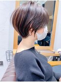 絶壁解消×マロンベージュ×40代×前髪長め大人ショートボブ永