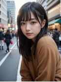 韓国風レイヤー顔周りレイヤー 耳掛け シースルーバング