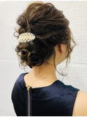 お呼ばれへアゆるふわアップヘアボブヘアアレンジ