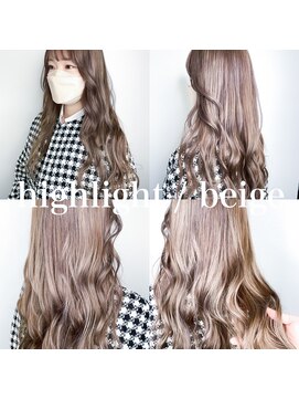 ミシェリー(misherry) ショコラベージュグレージュロングハイライト韓国風ブリーチなし