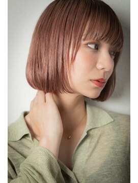 カバーヘア ブリス 大宮西口(COVER HAIR bliss) ぱっつん前髪ベビーピンク切りっぱなしボブu大宮10代20代30代