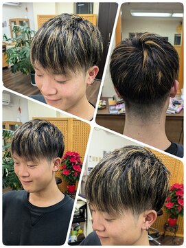 クリア 美容室 フェードカット×金メッシュ
