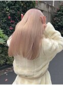 ピンクベージュワンホンヘアレイヤー切りっぱなしボブ