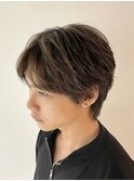 メンズハイライトフェザーパーマラウンドマッシュ無造作マッシュ