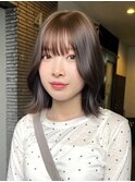 ミディアムレイヤー 前髪 ブラウン 髪質改善カラー 顔周りカット