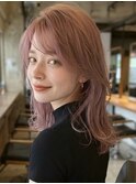 ピンクベージュ◎ミディアムハイトーンウルフレイヤー高崎