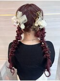 《chihina》結婚式ヘアセット/編みおろしツイン/前髪パーマ