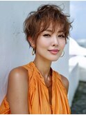 ☆ホワイトグレージュミニウルフデジタルパーマチェリーブラウン