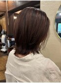 大人シアーベージュミニウルフボブミディアムレイヤー