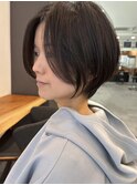 小顔カットショートボブ大人可愛いアッシュオリーブ